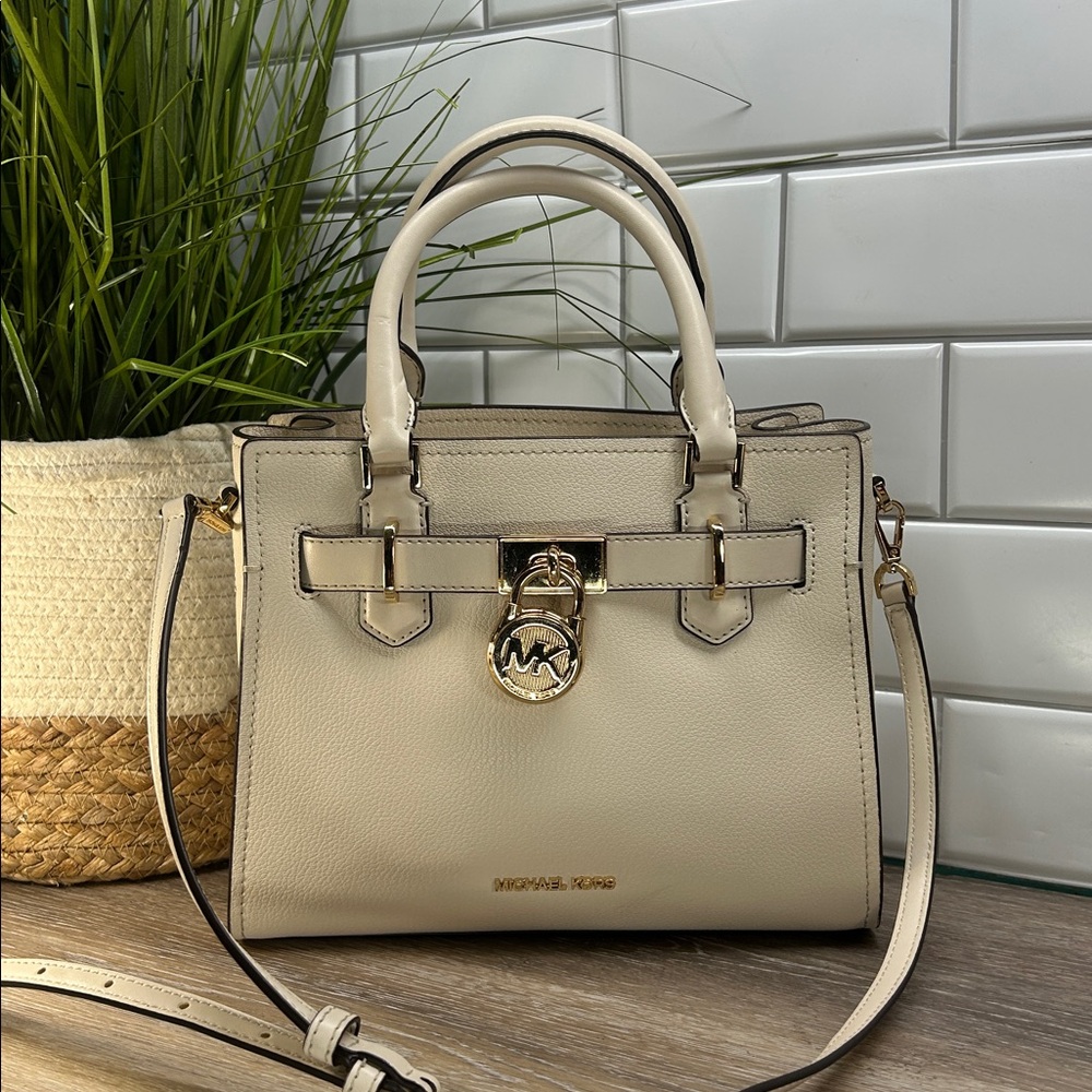 Michael Kors White Hamilton Saffiano Leather Satchel